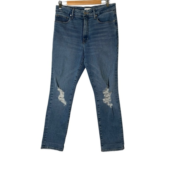 Good American Denim - Good American Women’s Straight Leg Distressed Denim Jeans- Size 8/29